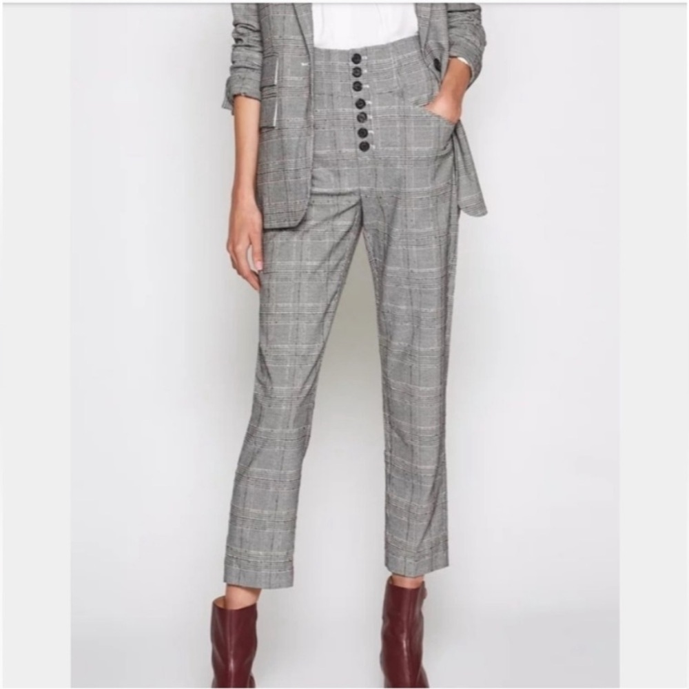 Joie Abony High Waisted Multi Button Cropped Plaid Pants size 6